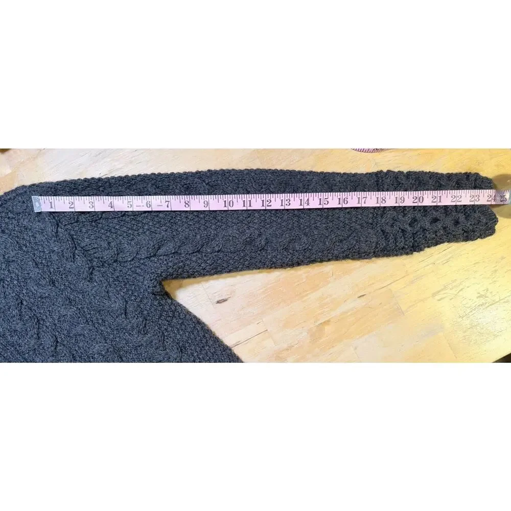 Inis Crafts Irish 100% Merino Wool Full Zip Cardigan Hood Size S Gray Cozy Gift